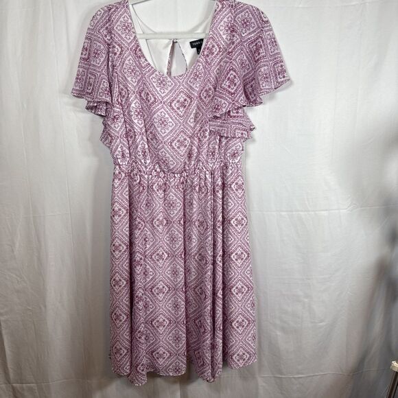 Women’s Torrid Pink Print Knee Length Elastic Waist Dress Size 0/L/12 Preowned - Picture 1 of 13